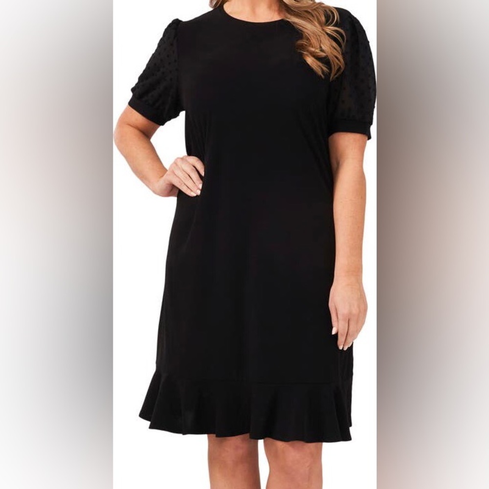 Ce Ce Women’s N.W.T. Little Black Dress XL.Clip Black Dot Sleeve.Flowy Ruffle‎